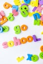 Multicolored letters. Letters for the study of children in kindergarten or school, fluted letters. Go school inscription