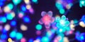 Multicolored lights bokeh from decorative luminous flowers garlands at holiday, multicolored lights Royalty Free Stock Photo