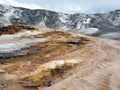 Multicolored limestone deposits in Mammoth Hot Springs in Yellowstone park