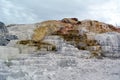 Multicolored limestone deposits in Mammoth Hot Springs in Yellowstone park