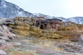 Multicolored limestone deposits in Mammoth Hot Springs in Yellowstone park