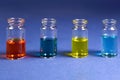 Multicolored liquids in glass vials