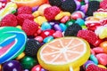 Multicolored lollipops, candy and chewing gum