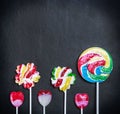 Multicolored lollipops, candy and chewing gum