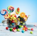 Multicolored lollipops, candy and chewing gum Royalty Free Stock Photo