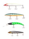 Multicolored lure baubles and wobblers for fishing on a white background, isolate, fishing gear Royalty Free Stock Photo