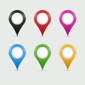 Multicolored Map Markers or Teardrop Pointers. Quality Map Markers Isolated on Grey Background. Realistic 3D Vector Art