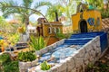 Multicolored mexican catholic cemetery in Xcaret ecotourism park