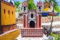 Multicolored Mexican catholic cemetery in Xcaret ecotourism park