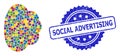 Rubber Social Advertising Stamp Seal and Colored Mosaic Cloud