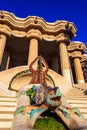 Multicolored mosaic dragon salamander of Gaudi in Park Guell, Barcelona, Spain Royalty Free Stock Photo