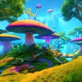 Multicolored mushrooms, fantasy style. AI generated