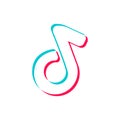 Multicolored music note in modern flat style. Logo or emblem for musical dance social media application. Modern information symbol