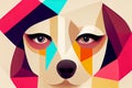 Multicolored muzzle of a dog. Abstraction in the style of cubism. based on render by neural network