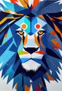 Multicolored muzzle of a lion with spots of paint.Line drawing effect. AI-generated