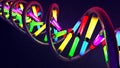 Multicolored neon light-like twisted DNA strand made of glass and metal