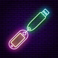 Multicolored neon sign, usb flash drive, with tags for the inscription. Royalty Free Stock Photo