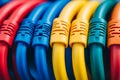 Multicolored network cables connected in a bundle highlighting networking technology data transfer and digital infrastructure i