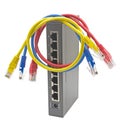 Multicolored network cables connected to router on a white Royalty Free Stock Photo