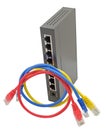 Multicolored network cables connected to router on a white Royalty Free Stock Photo