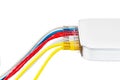 Multicolored network cables connected to router on a white background Royalty Free Stock Photo