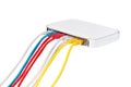 Multicolored network cables connected to router on a white background Royalty Free Stock Photo