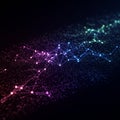 Multicolored network of points and lines form a dynamic, abstract web against a dark Royalty Free Stock Photo