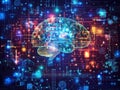 Multicolored neural brain surrounded by vibrant circuitry representing AI integration digital intelligence and futuristic data