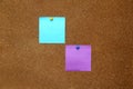 Multicolored notes for messages and reminders on cork board
