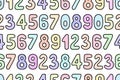 Multicolored numbers from 0 to 9. Horizontal seamless pattern. Endless ornament of numeric symbols