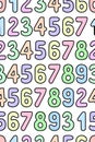Multicolored numbers from 0 to 9. Vertical seamless pattern. Endless ornament of numeric symbols