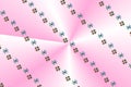 Multicolored objects floating over a pink and white star burst- Digital background pattern