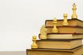Multicolored old books and chess pieces Royalty Free Stock Photo
