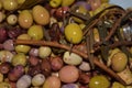 Multicolored olives, market in Mallorca, Spain