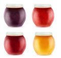 Multicolored open jars with fruit jam Royalty Free Stock Photo