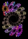 The multicolored openwork pattern is located in perspective in a spiral on a black background.
