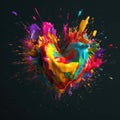 Multicolored paint splatter in the shape of a heart on a black background Royalty Free Stock Photo