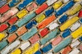Multicolored painted bricks, exterior wall as background Royalty Free Stock Photo