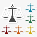 Multicolored paper stickers - Justice scales silhouette Royalty Free Stock Photo