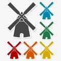 Multicolored paper stickers - Windmill icon Royalty Free Stock Photo