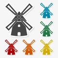 Multicolored paper stickers - Windmill icon Royalty Free Stock Photo