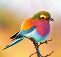 Multicolored paradise bird, 3d illustration of cute small colored bird