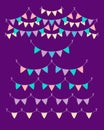 Multicolored pastel buntings garlands isolated on violet background. Vector set in flat style. Design elements for decoration Royalty Free Stock Photo