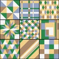 Multicolored patchwork with nine different square patterns. Vector design