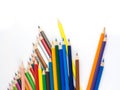 Multicolored pencils with free space for text on white background, Color pencils isolated Royalty Free Stock Photo