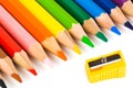 Multicolored pencils and sharpener