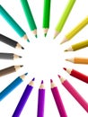 Multicolored pencils stacked circle isolated