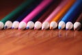 Multicolored pencils on the table. A stack of colored pencils ti Royalty Free Stock Photo