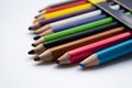 Multicolored pencils. Twelve pencils. Colored pencils for creativity. Color pencils for drawing