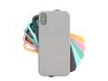 Multicolored phone cases presentation for showcase 3d render on white no shadow